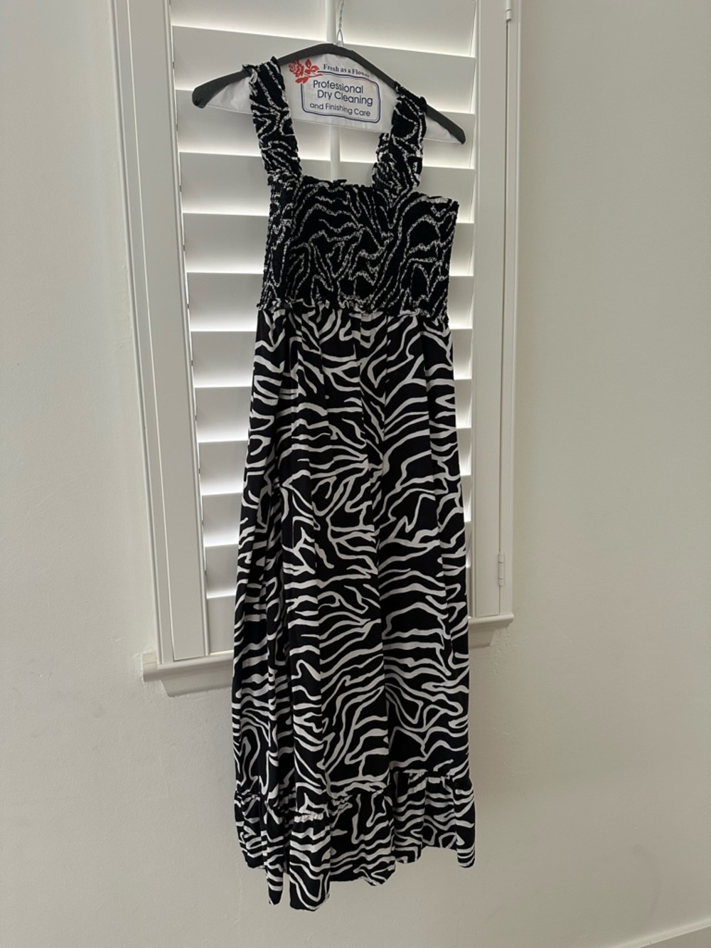 Rails Black and White Smocked Zebra-Pattern Maxi